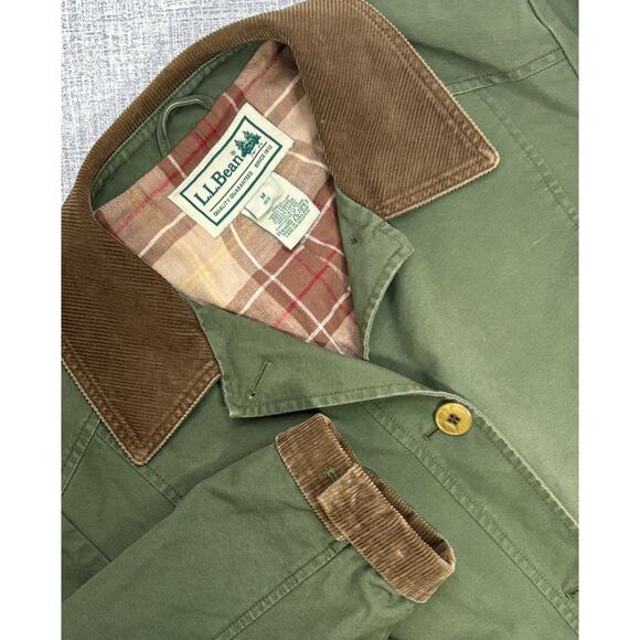 L.L. Bean Jackets & Blazers - LL Bean Jacket Barn Chore Field Coat Corduroy Trim Flannel Lined Green Women M